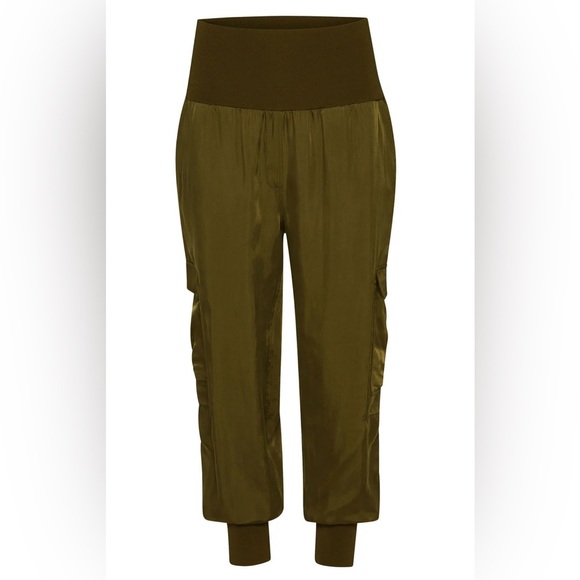 CINQ A SEPT Dark Green Jogger Cargo Pocket Elastic Waist Pant Silk Like size S - Picture 6 of 14